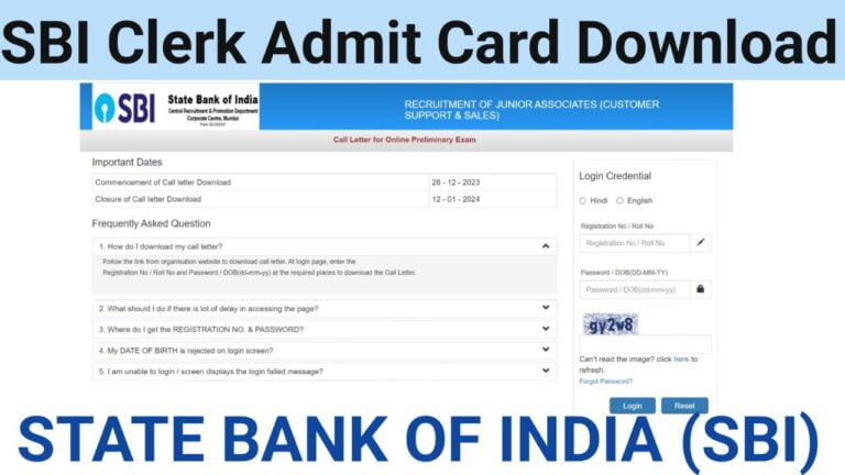SBI Clerk Admit Card Download 2023
