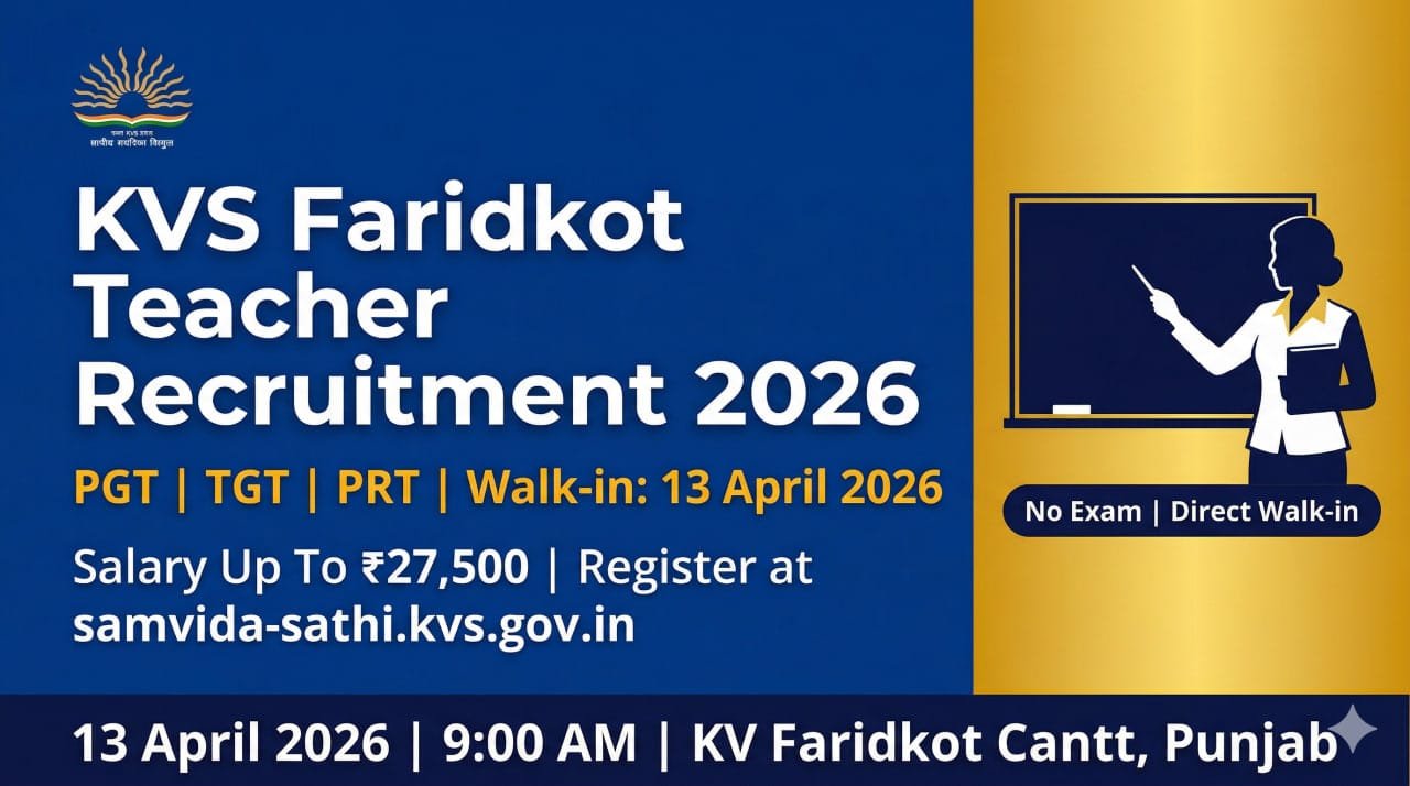 Walk In Interview Form Kvs KVS Faridkot Teacher Recruitment 2026 — PGT, TGT, PRT Walk-in Interview ...